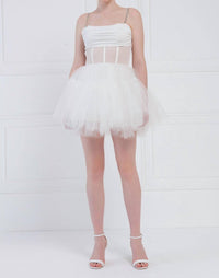 Kikiriki Cora Boned Fishnet Bustier Tulle Mini Dress in white - women's dress - view 4