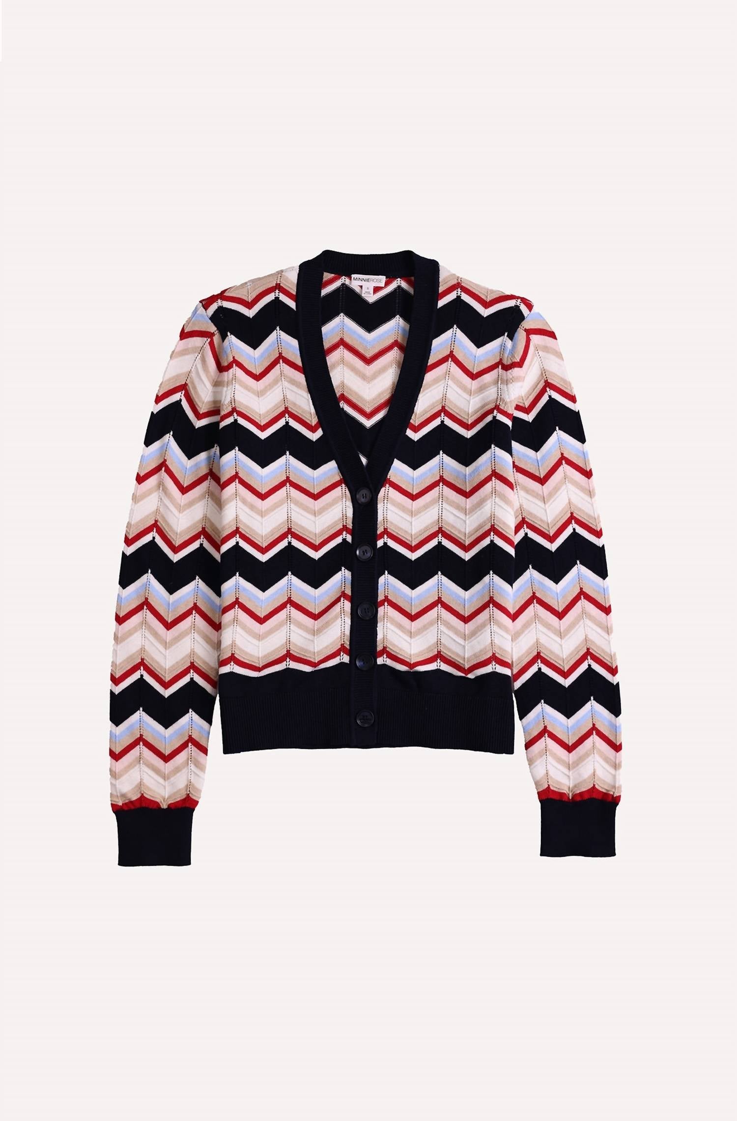 Minnie Rose - Chevron V Neck Cardigan