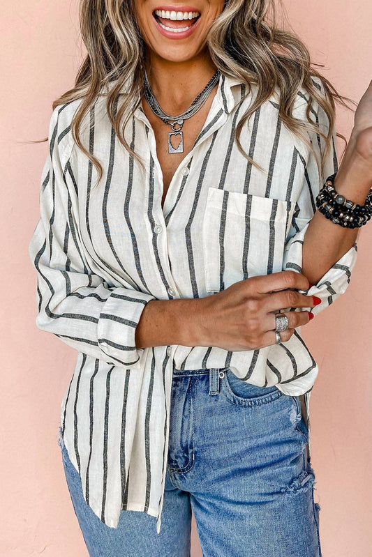 Lovesoft - Striped Buttoned Oversized Shirt