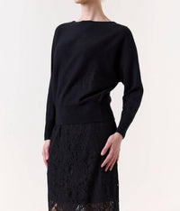 Brodie Cashmere Maldives Boat Neck Sweater in black - women's sweater