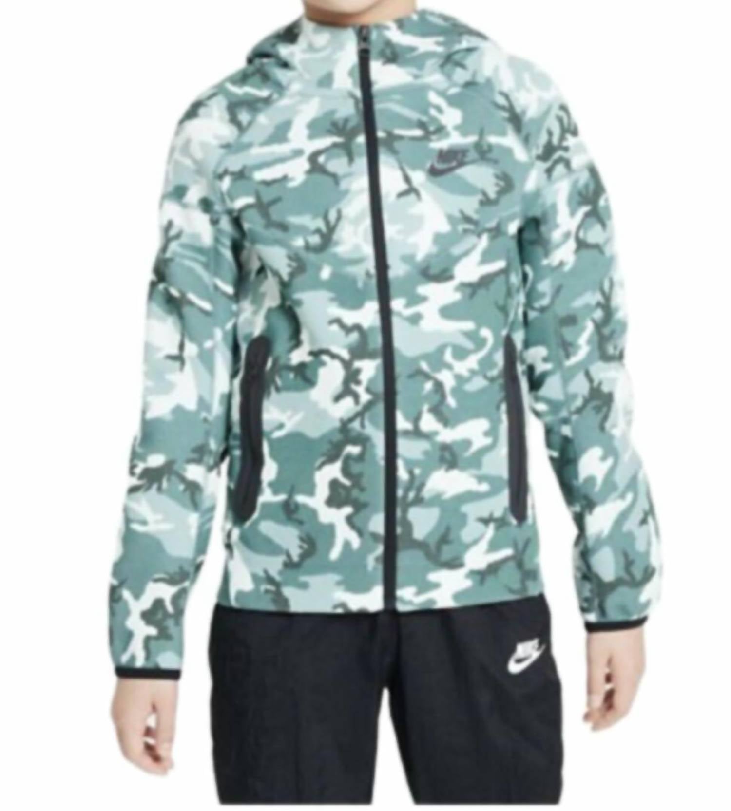 NIKE Boys' Tech Fleece Camo Full-zip Hooded Sweatshirt in green - kids' shirt