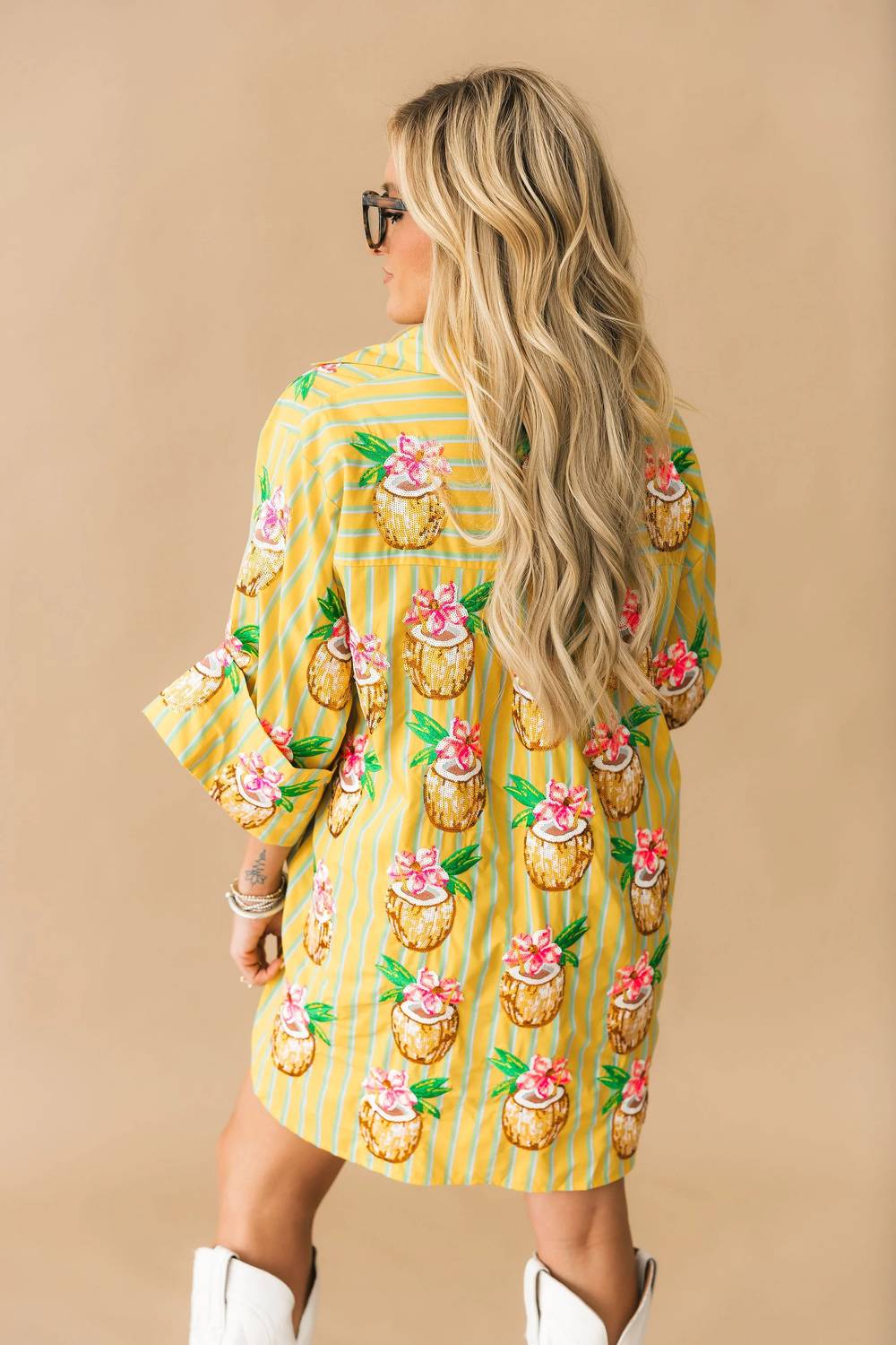 Queen Of Sparkles - Coconut Drink Button Up Cotton Tunic Dress