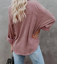 Suhkasana Cory Corduroy Solid Button Down Shirt in pink - women's shirt - detail view
