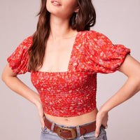 Band Of The Free - Joelle Floral Smocked Cropped Blouse