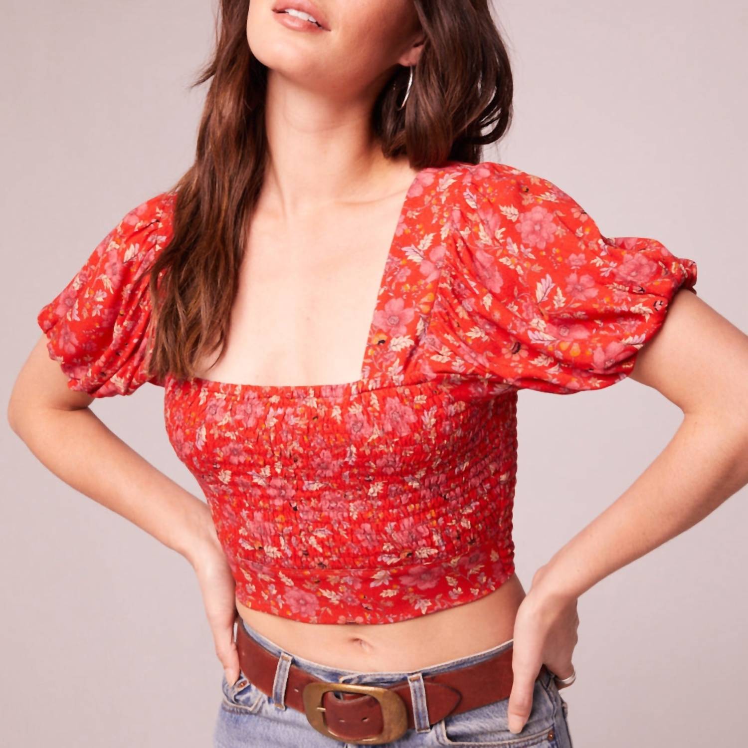 Band Of The Free - Joelle Floral Smocked Cropped Blouse
