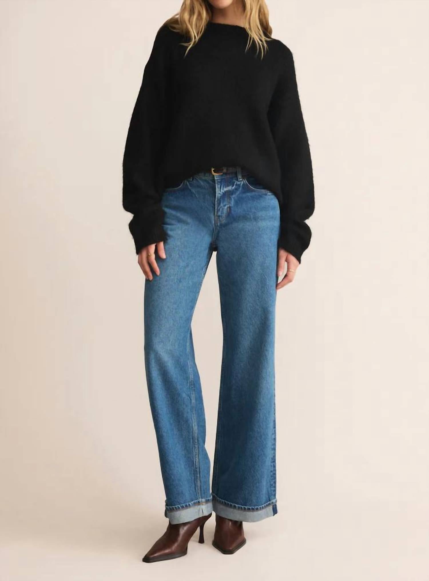 Z Supply Snowed Crewneck Sweater in black - women's sweater - alternate view