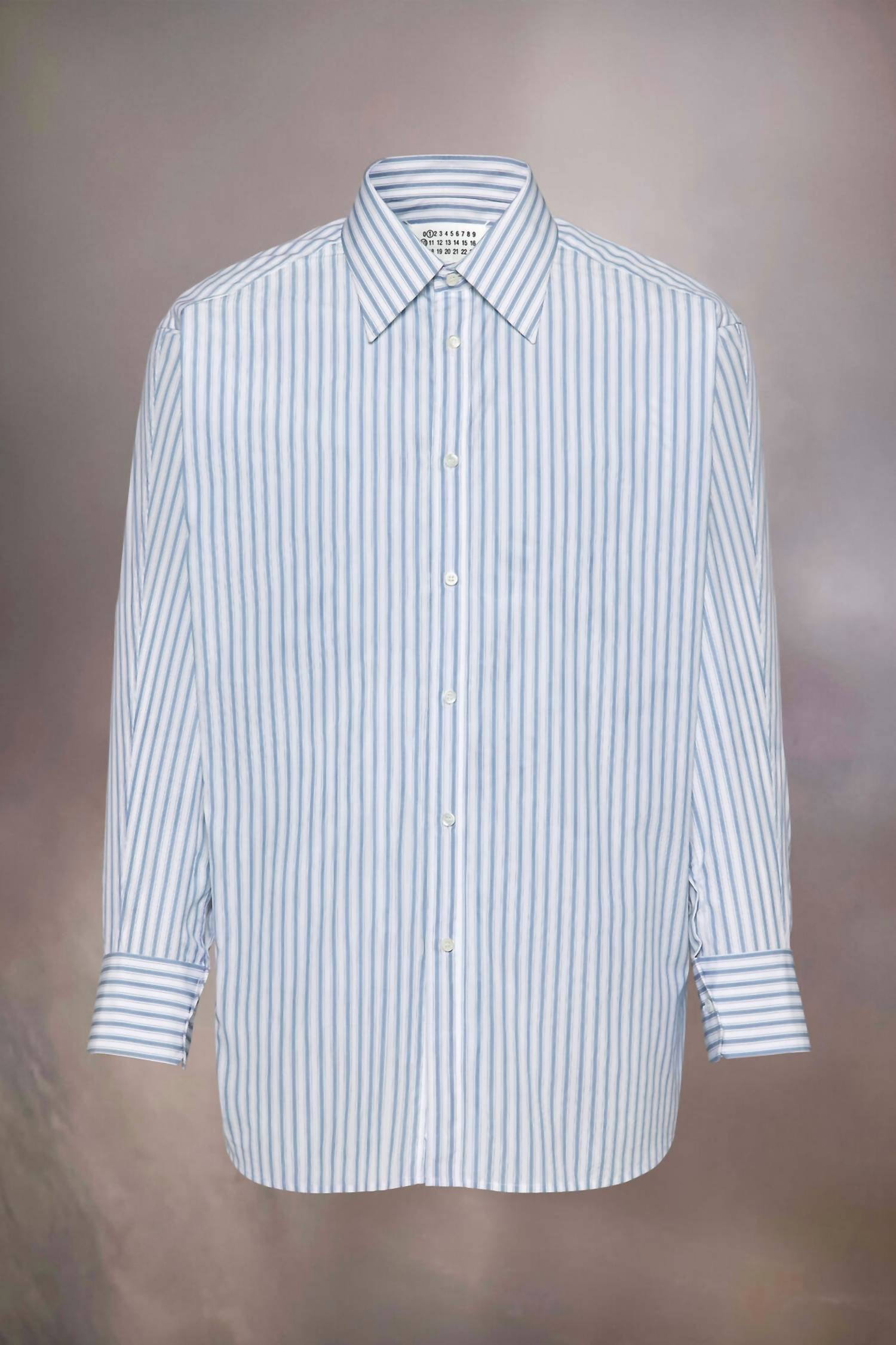 Maison Margiela Stripe Cotton Shirt in white blue - men's shirt - alternate view