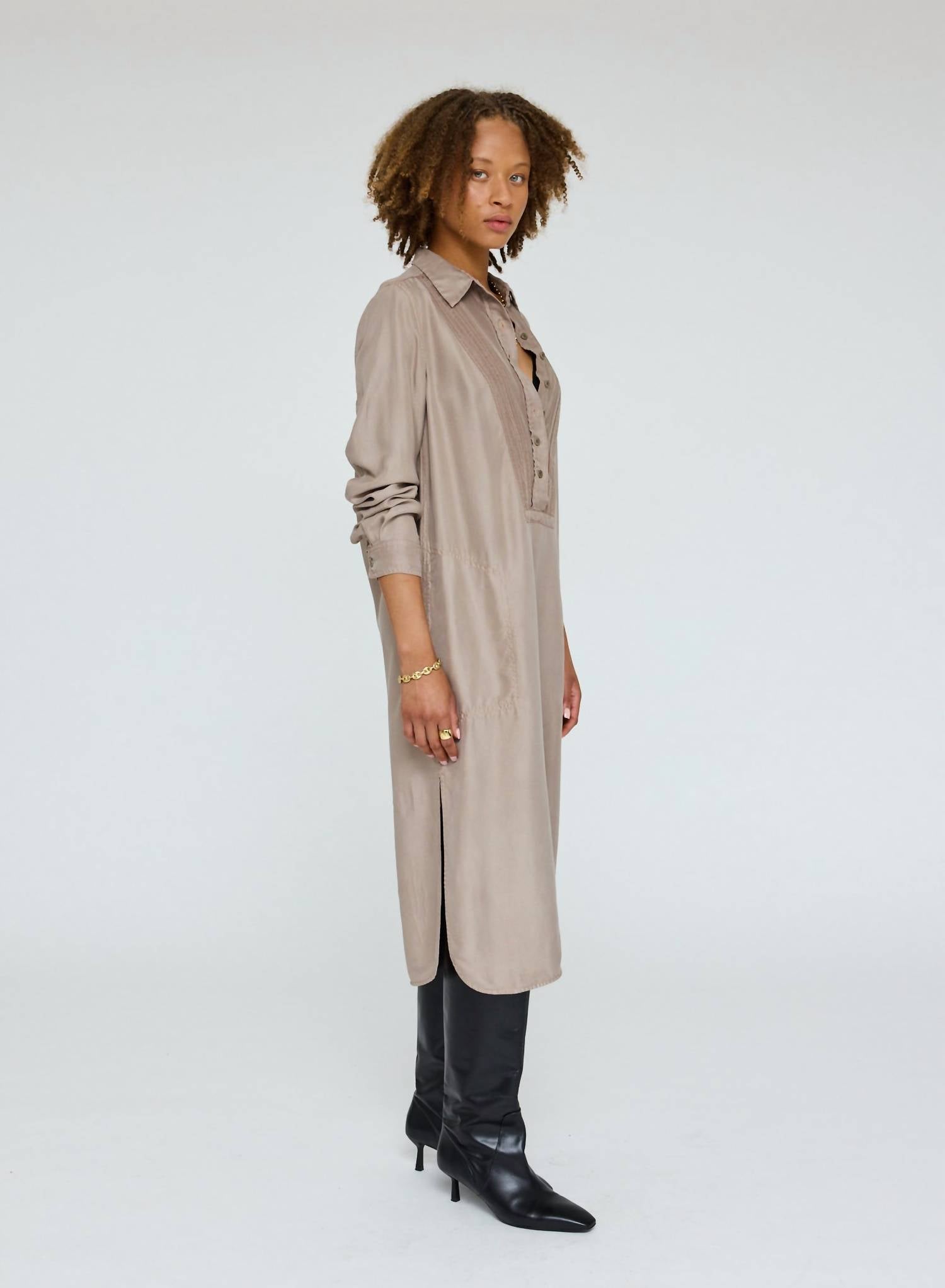 Raquel Allegra Tuxedo Dress in dark taupe - women's dress - alternate view
