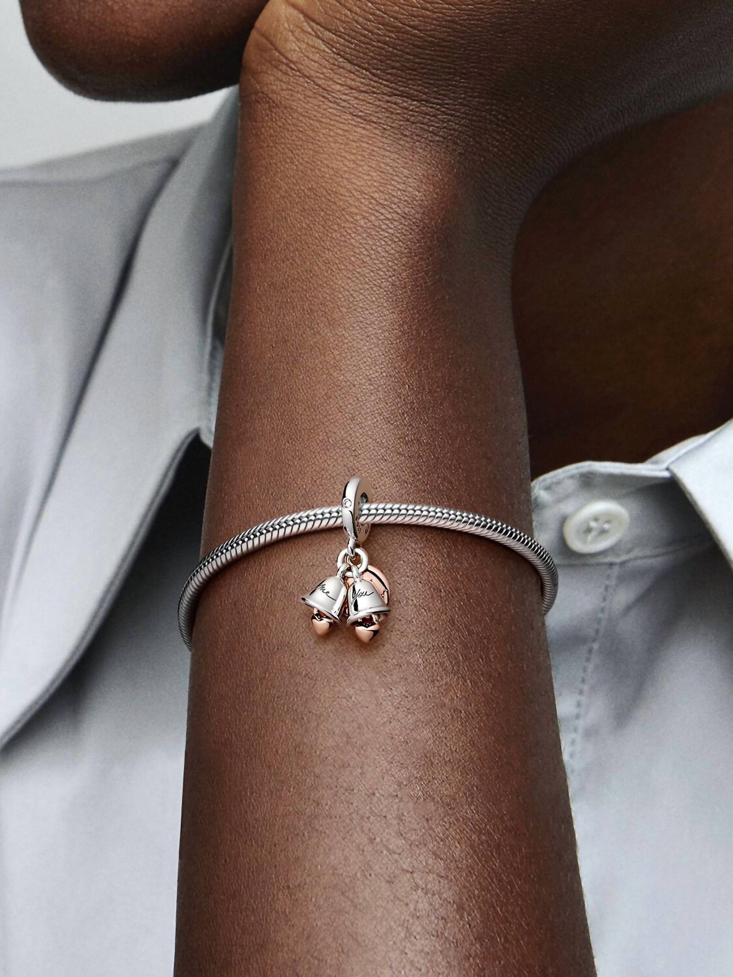 Pandora - Two Tone Wedding Bells Double Dangle Charm