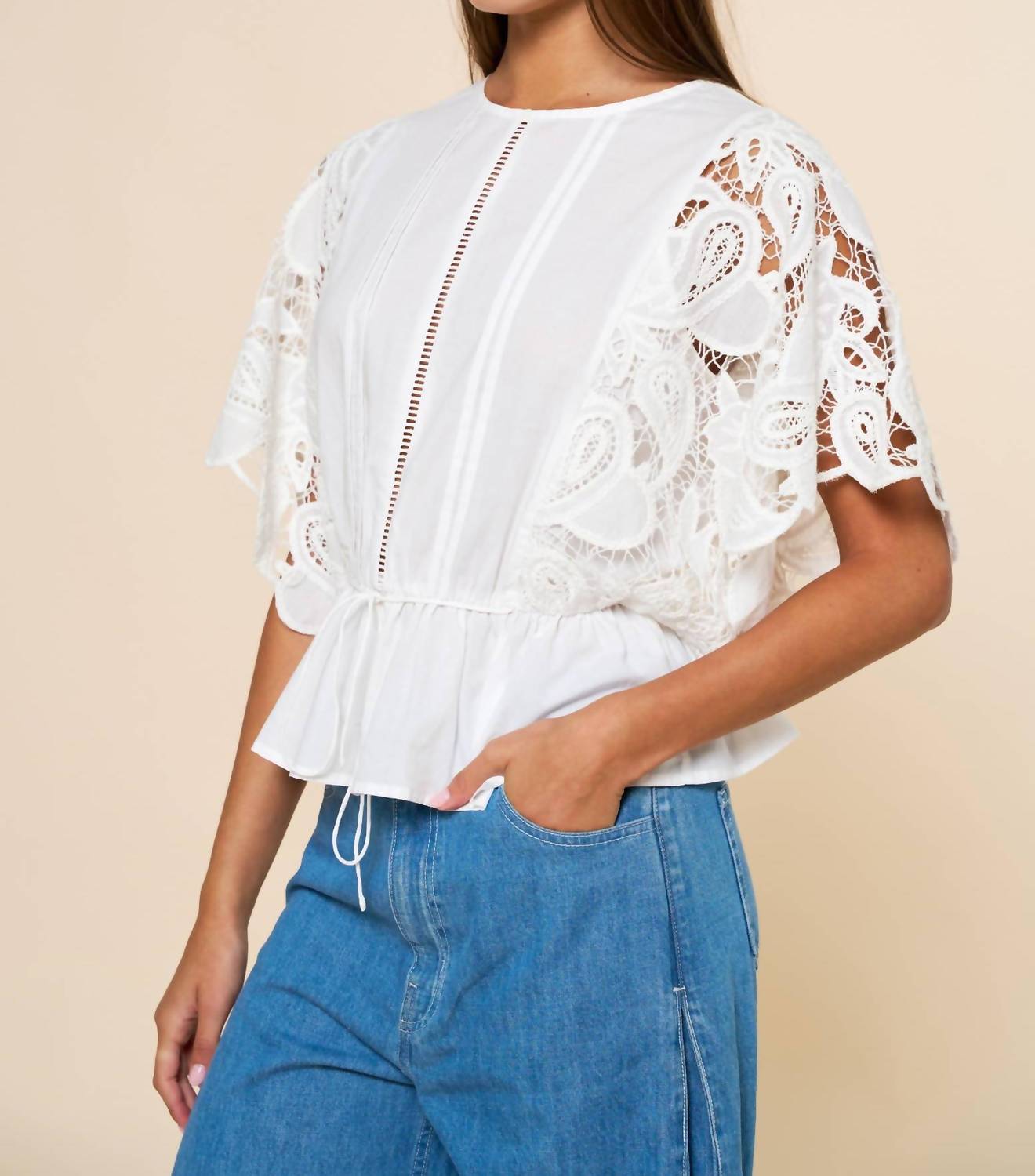 Lalavon - Lace Eyelet Blouse