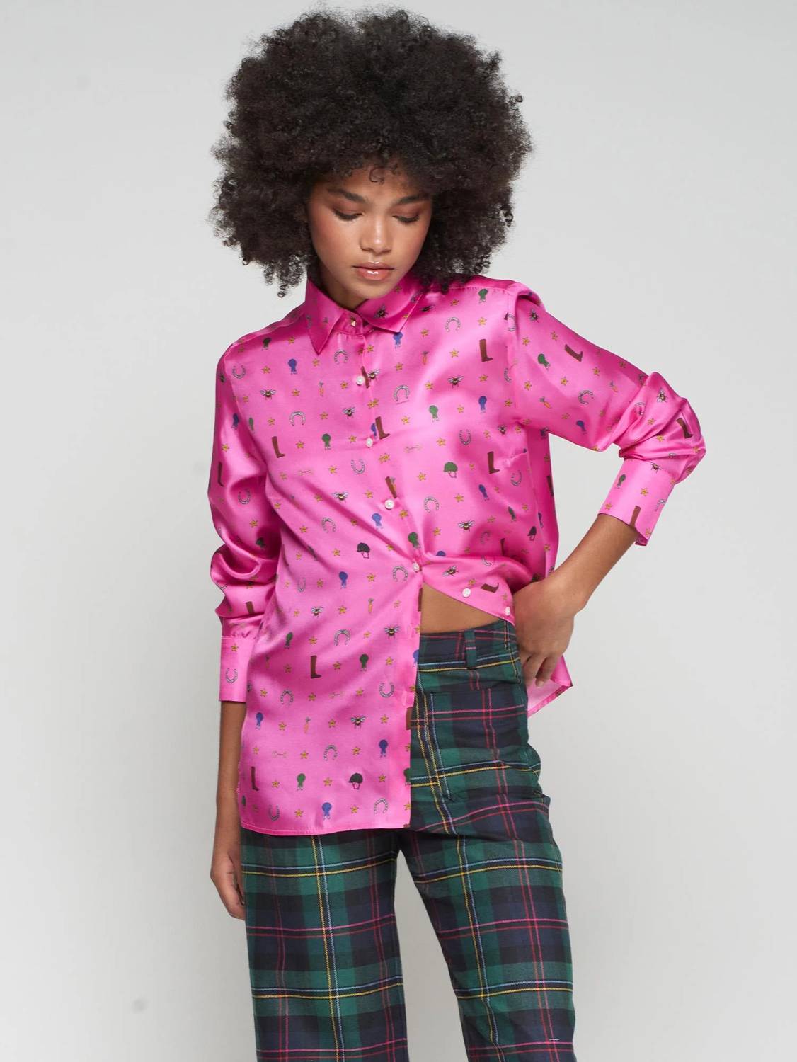 Vilagallo - ROSA SILK PRINT EQUESTRIAN SHIRT