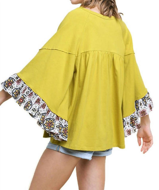 Umgee - Medallion Ruffled Bell Sleeve Top