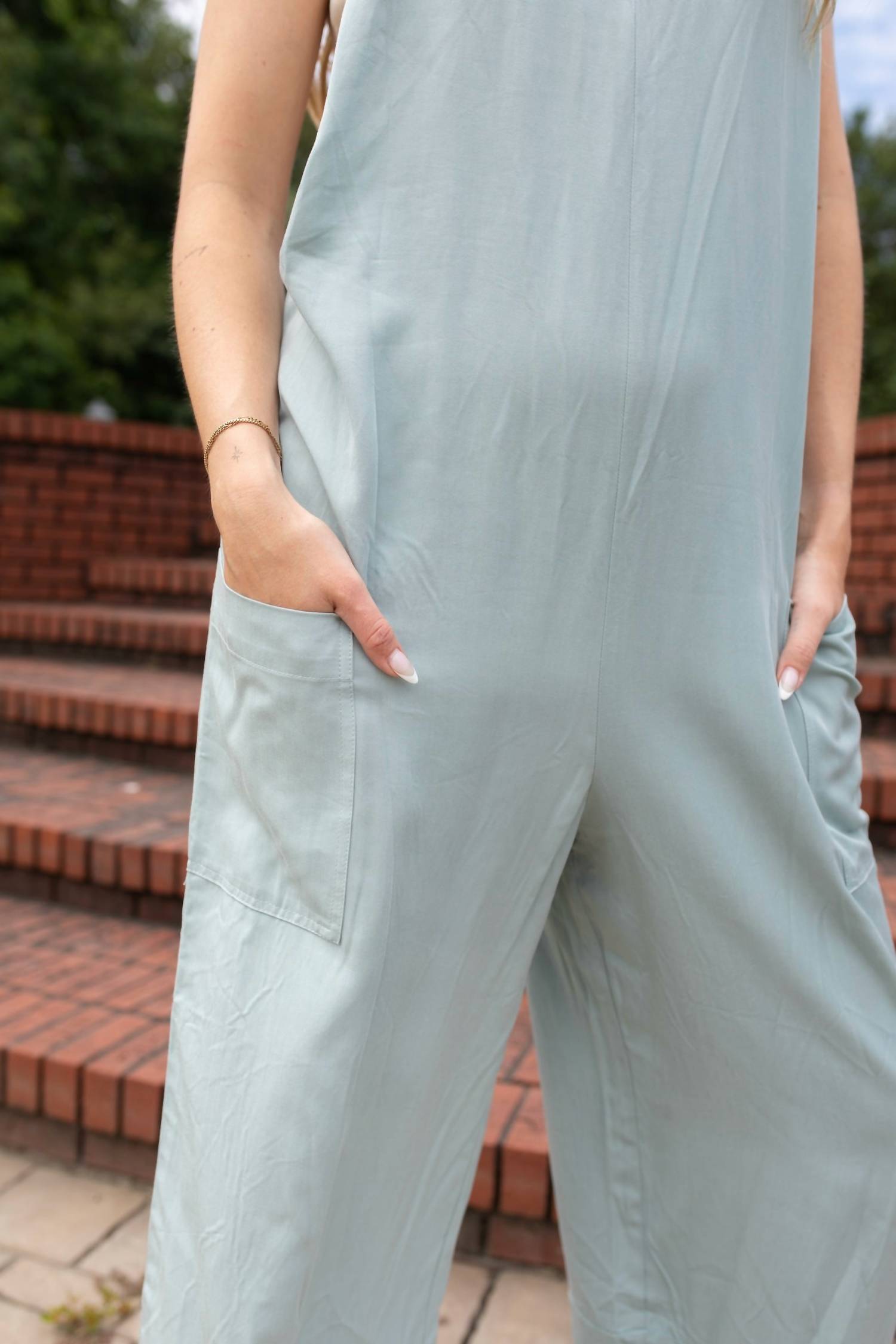 ee:some Sweet Wide Leg Jumpsuit in sage - women's pants - alternate view