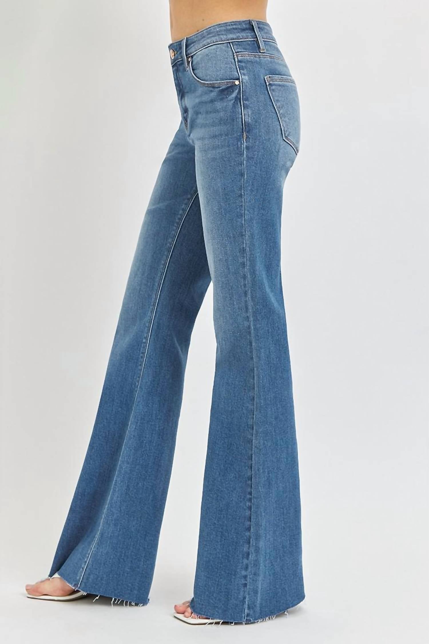 Risen - Mid Rise Flare Raw Cut Hem Jeans