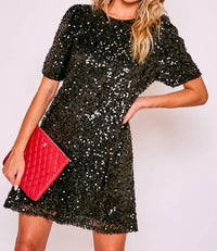 Vine & Love - Sequin Short Sleeve Shift Dress