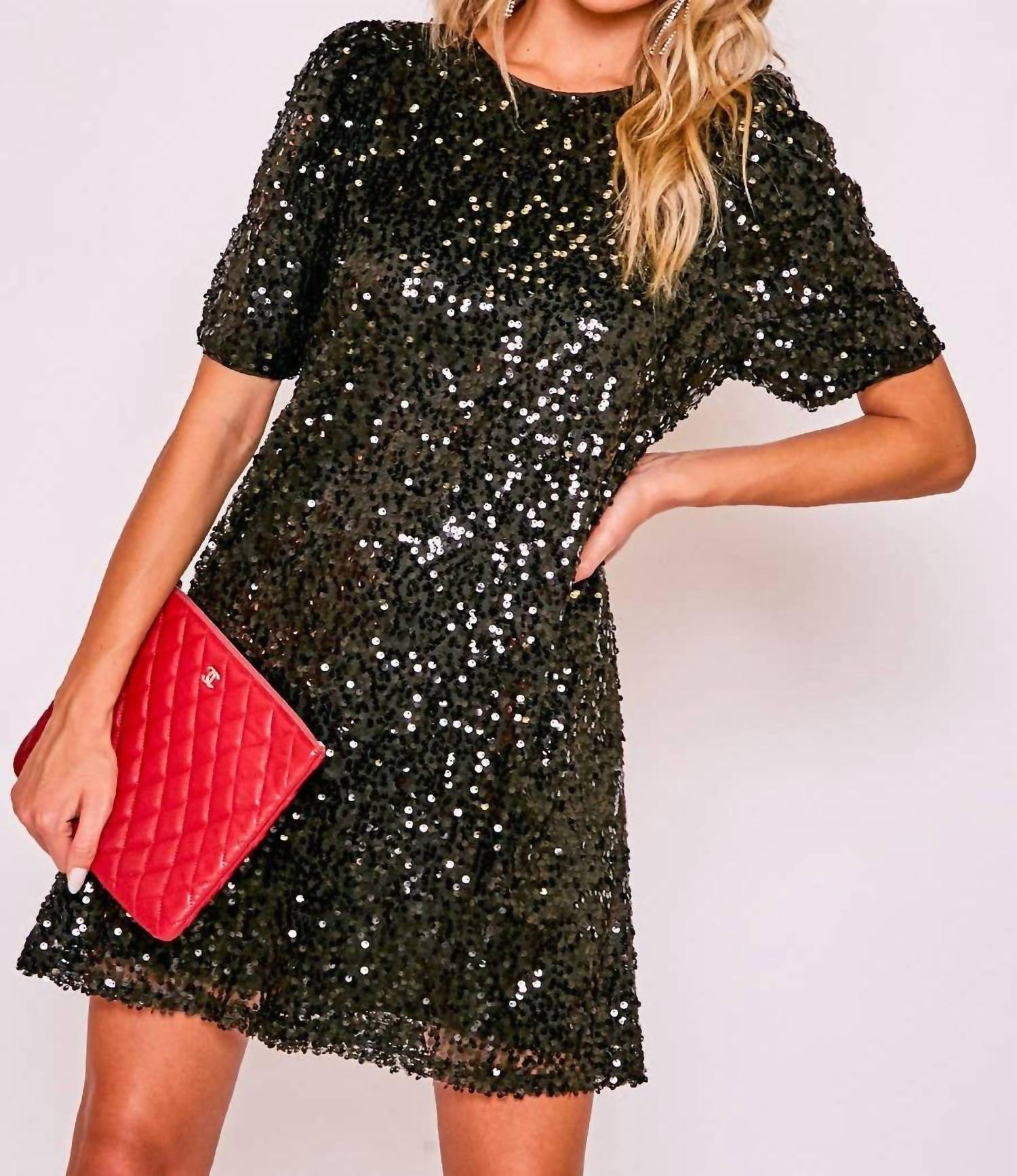Vine & Love - Sequin Short Sleeve Shift Dress
