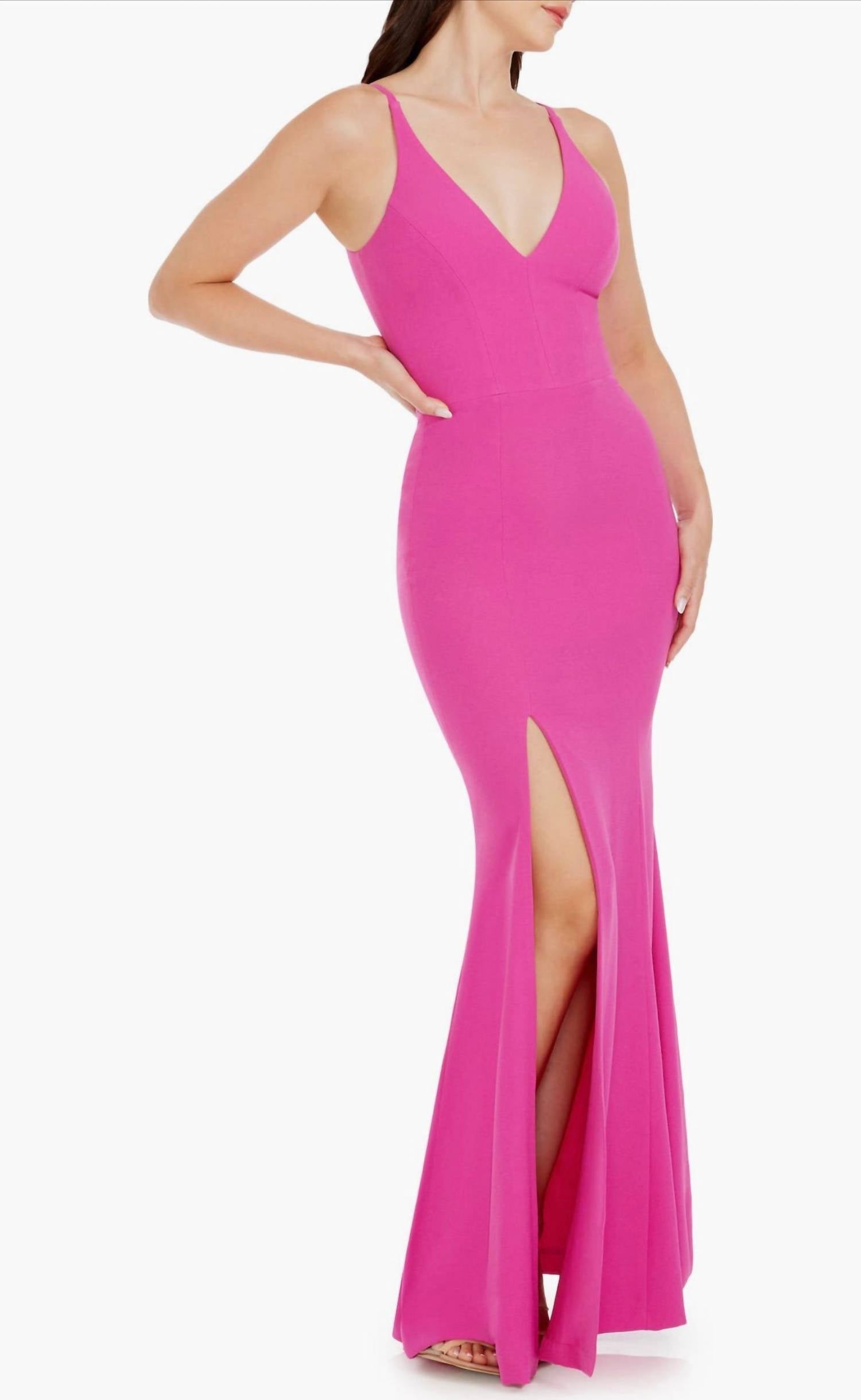 Dress The Population - Iris Slit Crepe Gown