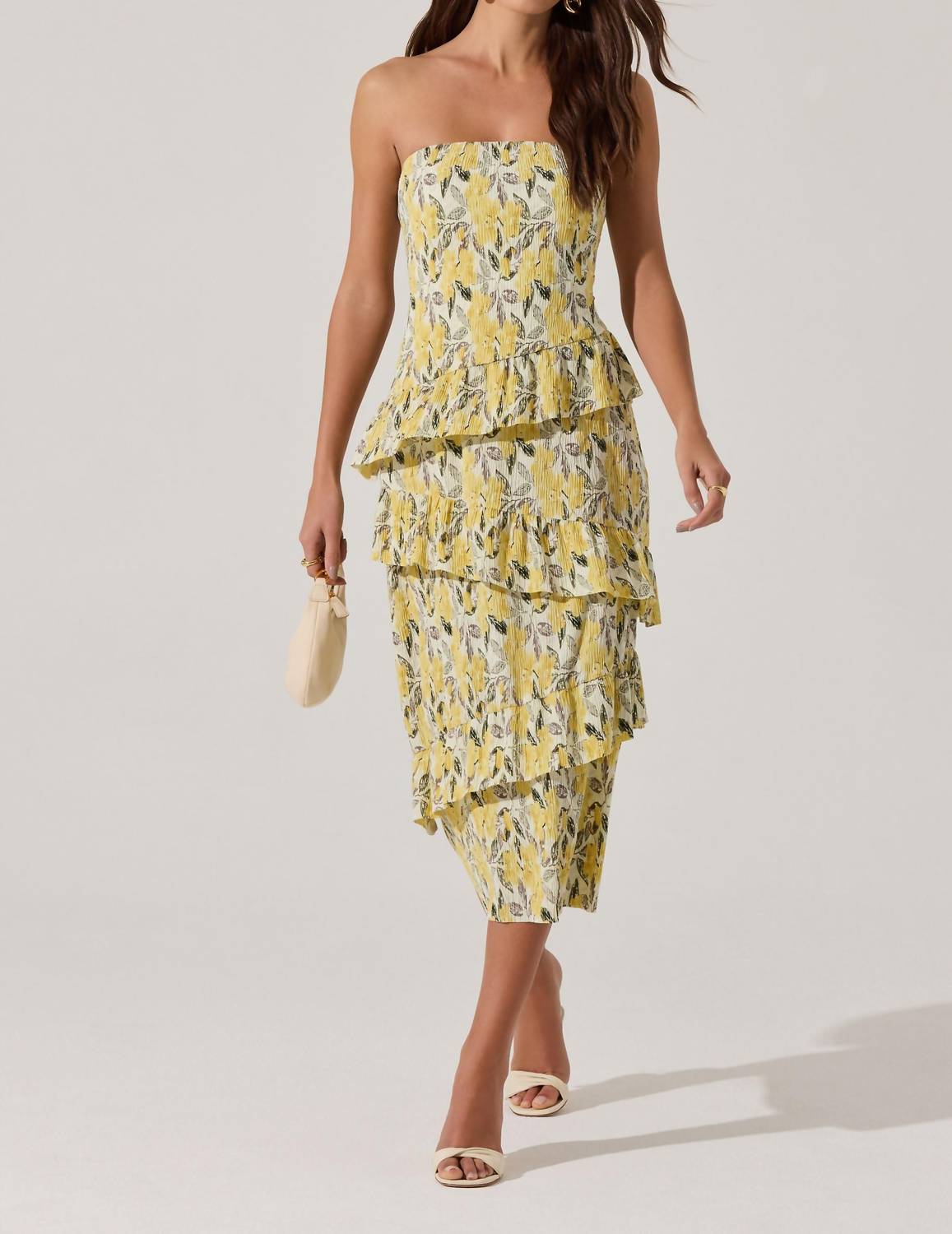 Astr - Asymmetrical Tiered Ruffle Midi Dress
