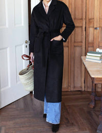 EMERSON FRY Drop Shoulder Long Coat in charcoal - women's jacket - detail view
