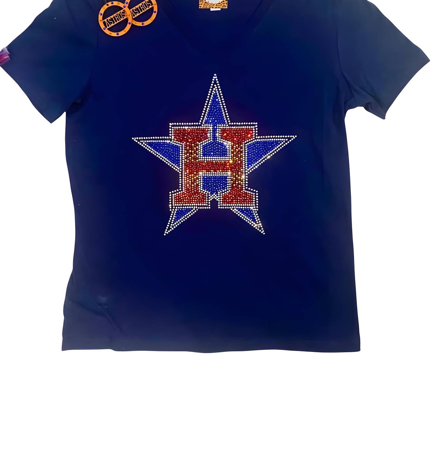 Crystallized By Sparkle - Women's Texas Houston Astros Rhinestone Tee
