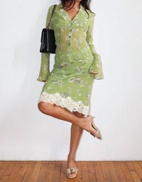 Bailey Rose - Fawn Floral Lace Trim Midi Skirt
