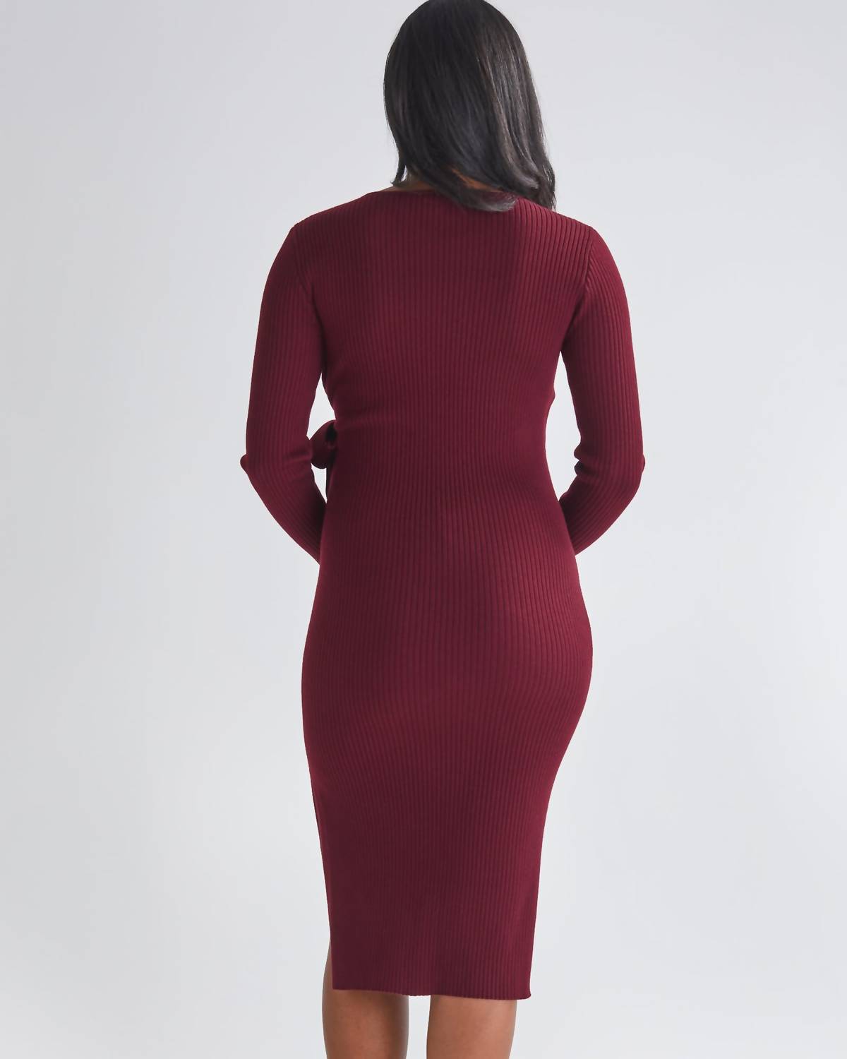 Angel Maternity Wool Knit Maternity Midi Dress in red - women's dress - detail view