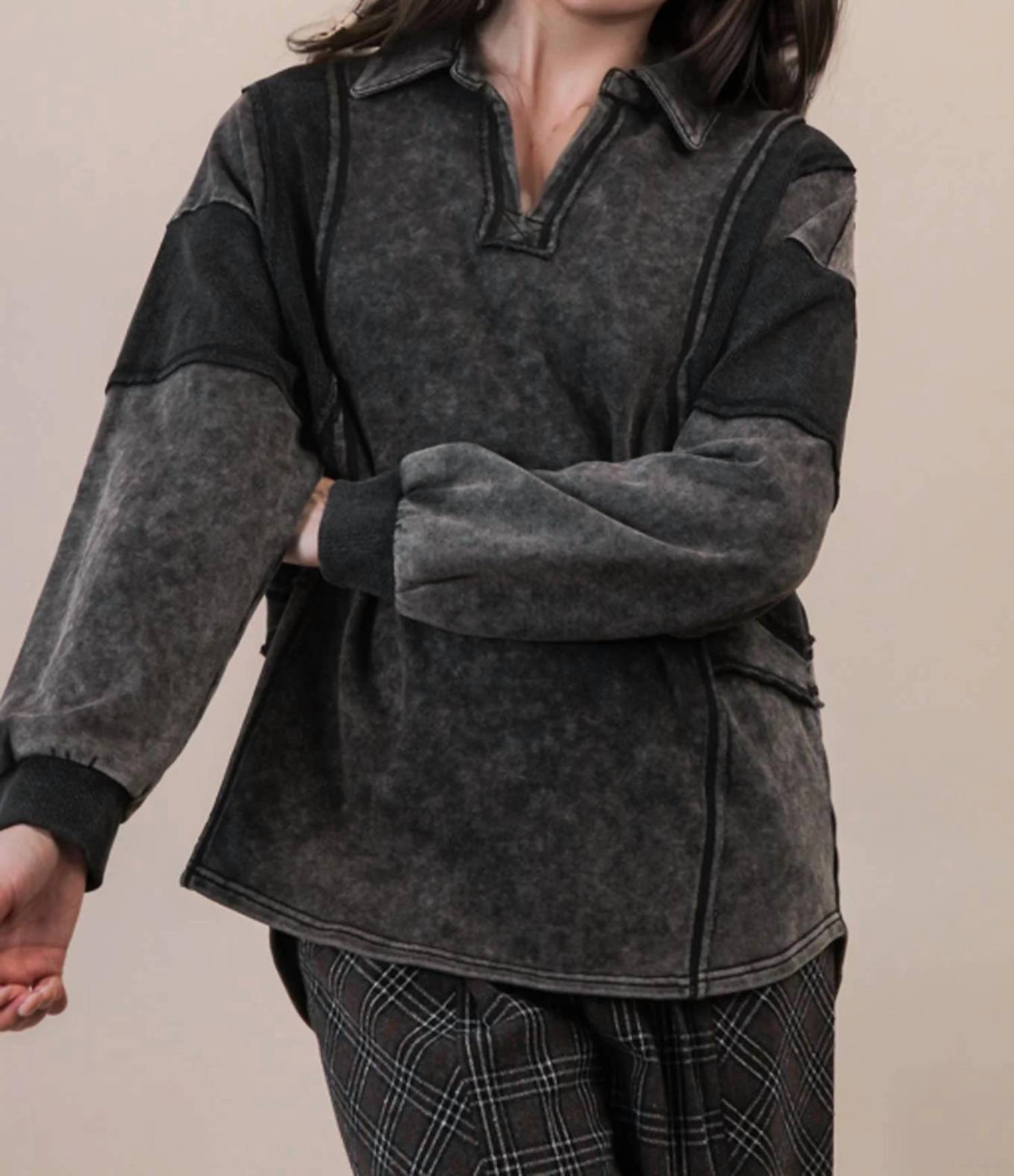 Very J - Mineral Washed Oversized French Terry Knit Top