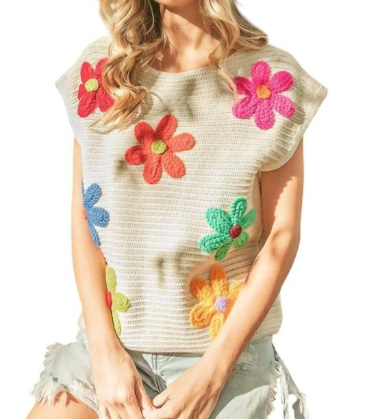 Bibi - CROCHET FLOWER EMBROIDERY KNIT TOP