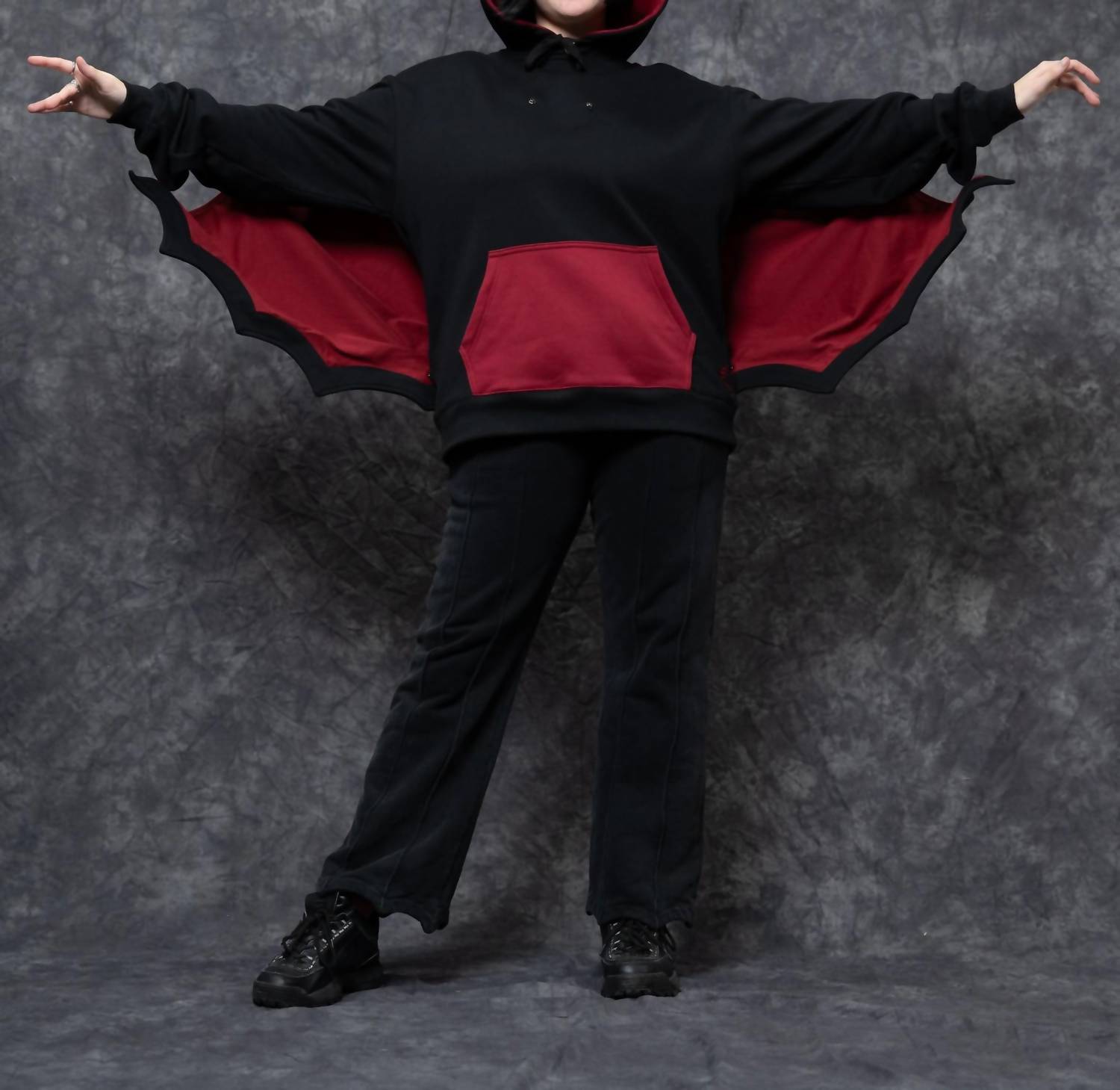 Steady Hands Bat Wing Hoodie in black red - women's top