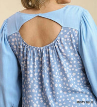 Frayed Ruffle Hem Animal Print Cut Out Back Top