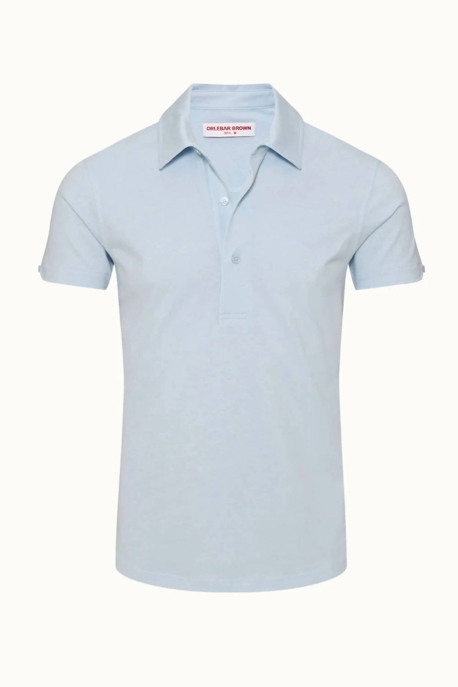 Orlebar Brown Sebastian Silk Polo Shirt in spring water blue - men's shirt - view 4