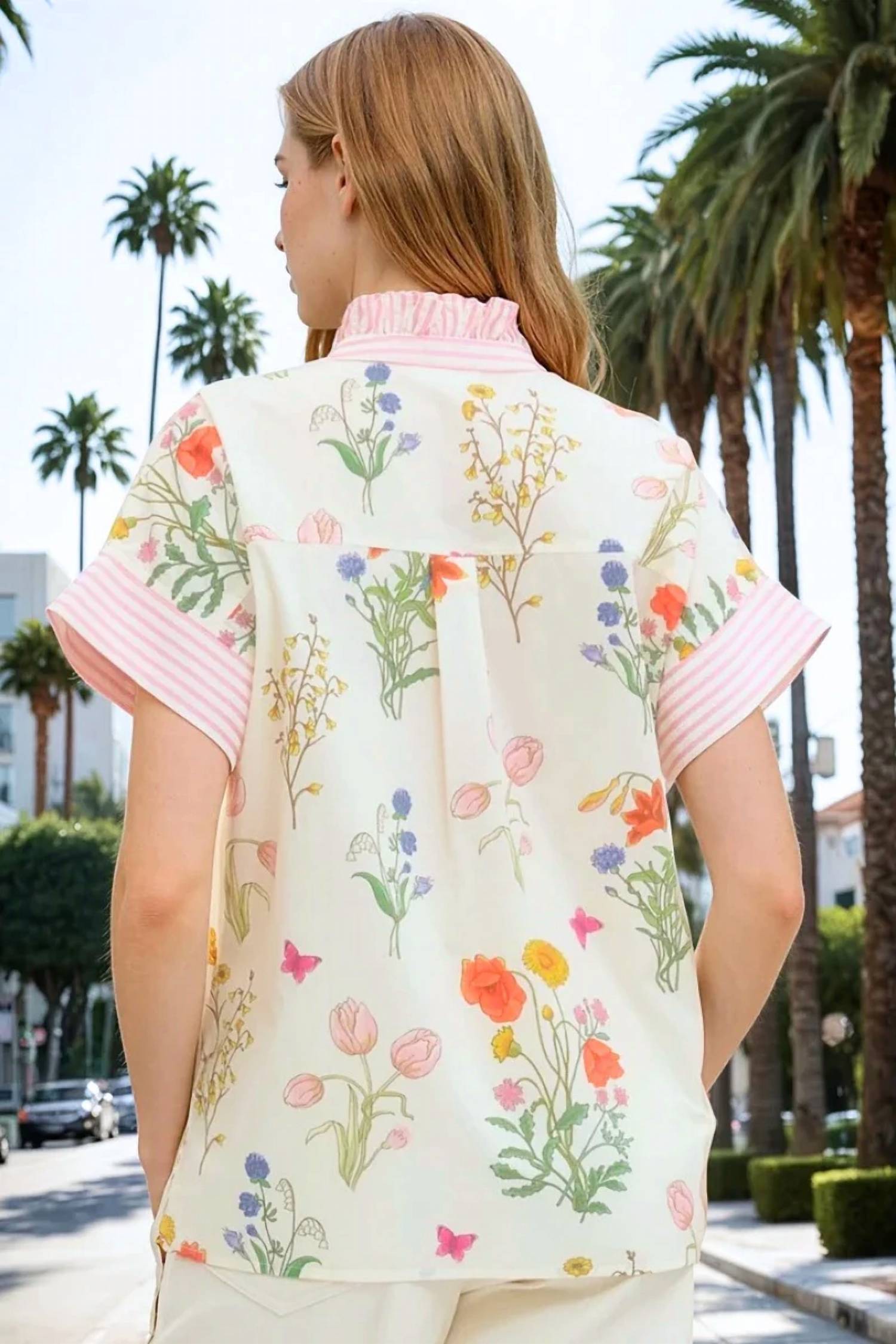 Entro - Zulie Floral Stripes Button-down Blouse