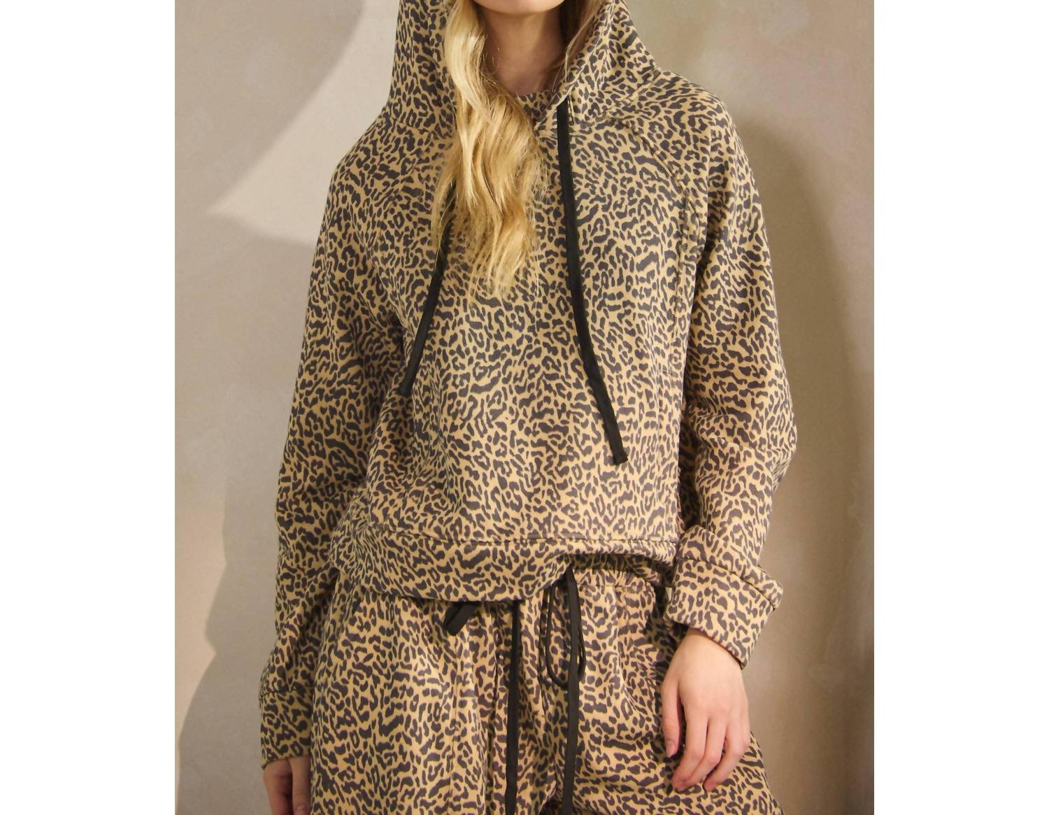 Veveret Leopard French Terry Hoodie in brown - women's top