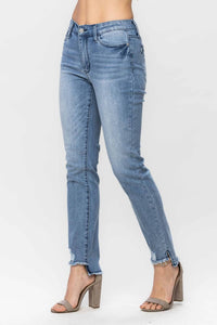 Judy Blue Mid Rise Cool Denim Sustainable Relaxed Fit in blue - women's jeans - detail view