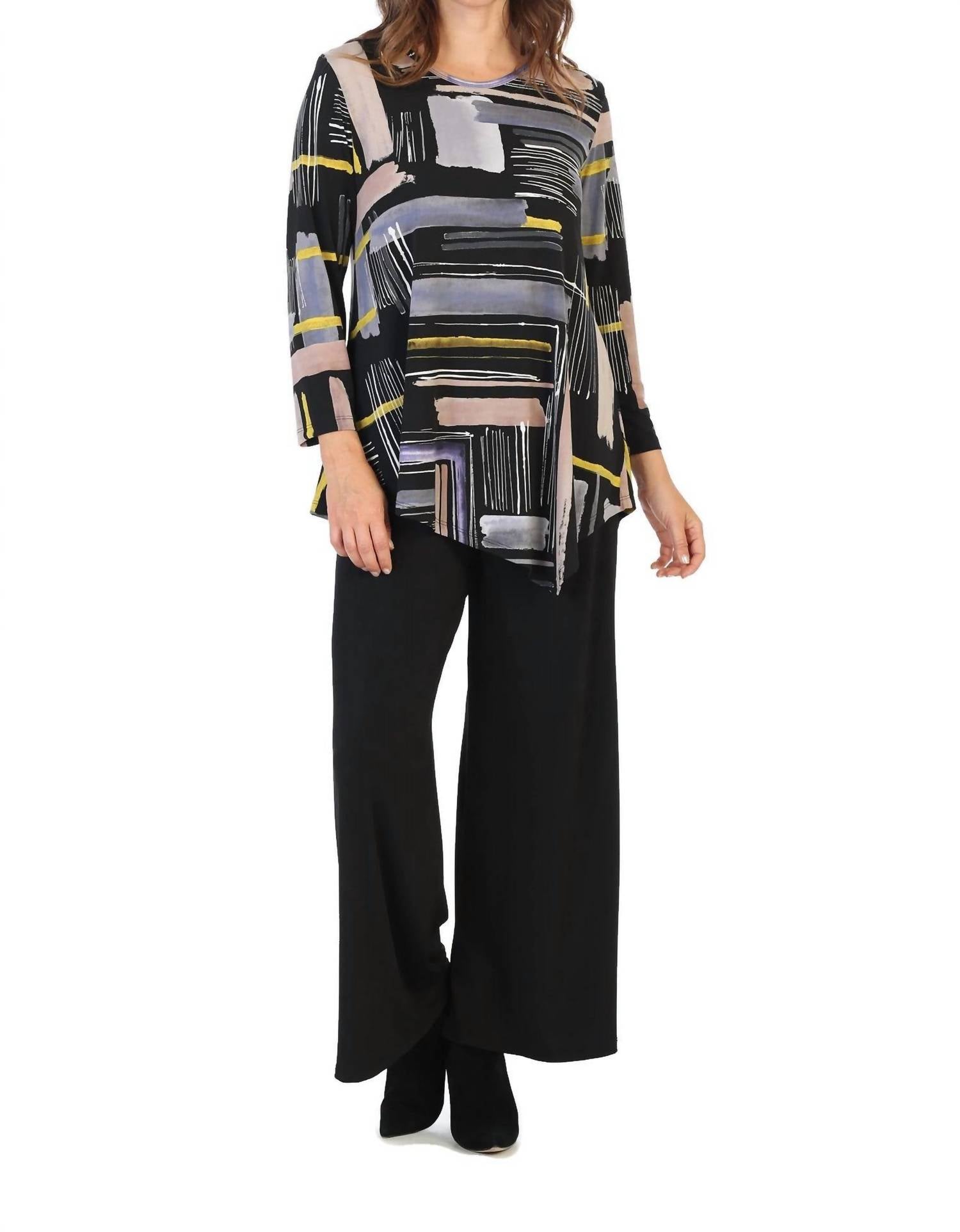 Jess & Jane - Women's Linear Ity Knit Asymmetric Tunic Top