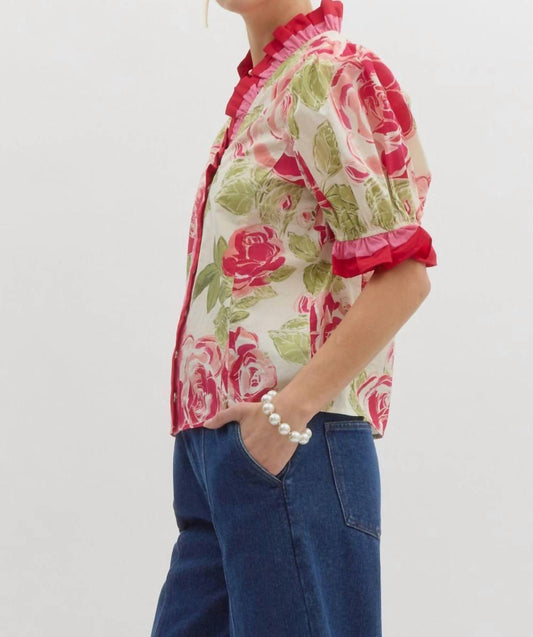 Entro - Rose Print Pullover Top