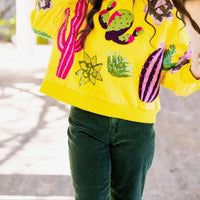QUEEN OF SPARKLES Cactus Sweatshirt in yellow - women's top