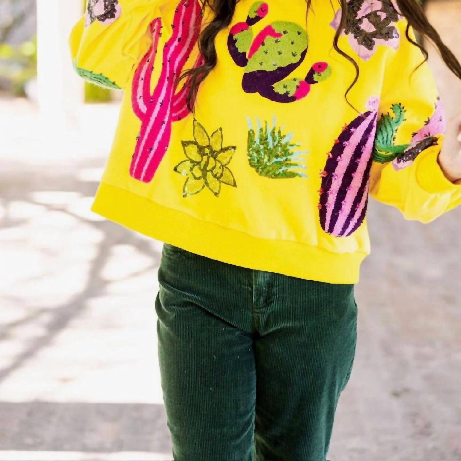 QUEEN OF SPARKLES Cactus Sweatshirt in yellow - women's top