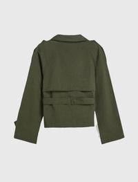 Hiddenbrand - Stand-collar Buttoned Belted Short Trench Coat