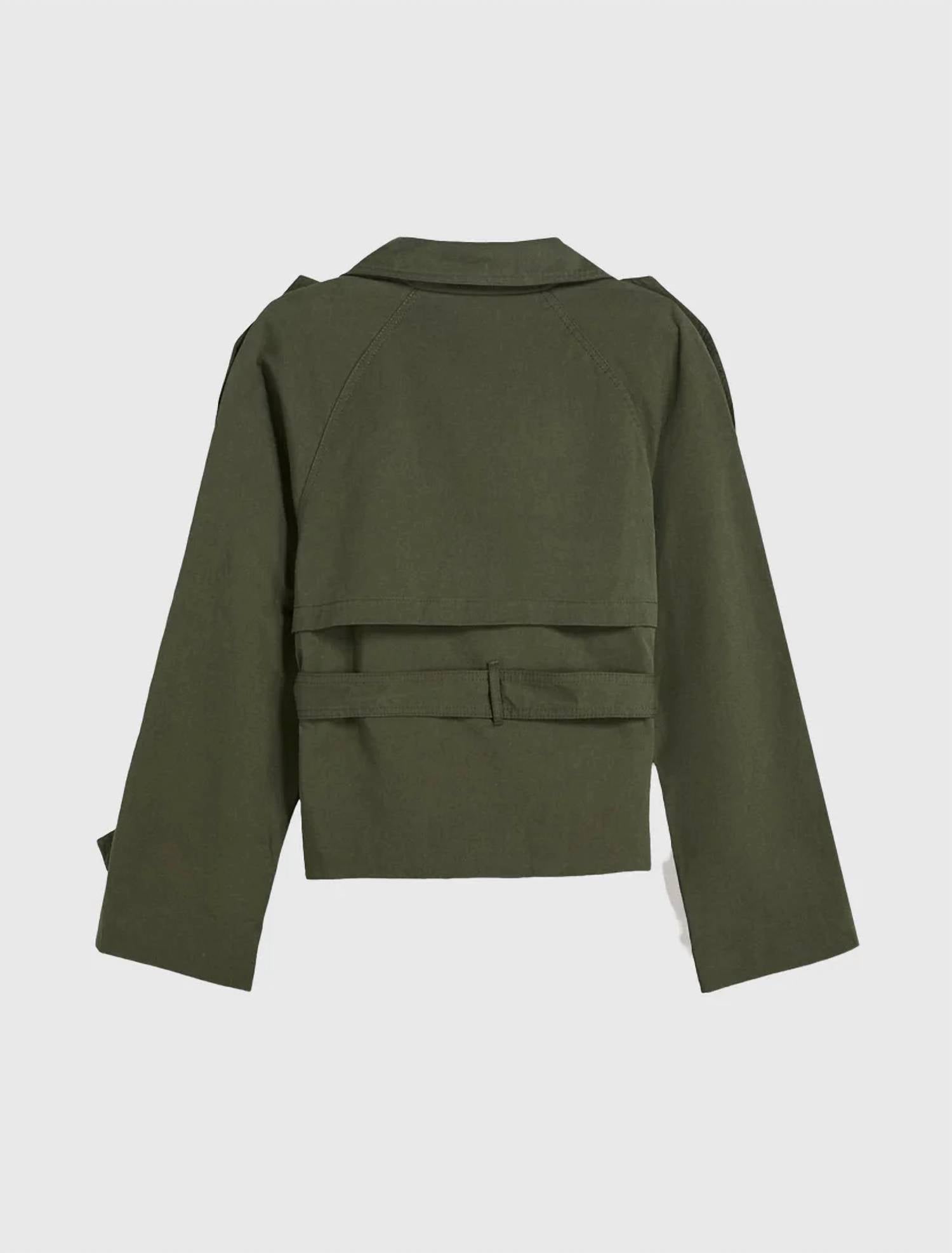 Hiddenbrand - Stand-collar Buttoned Belted Short Trench Coat