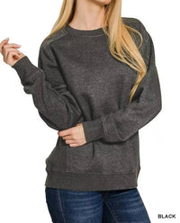 Zenana - Acid Washed Fleece Sweatshirt