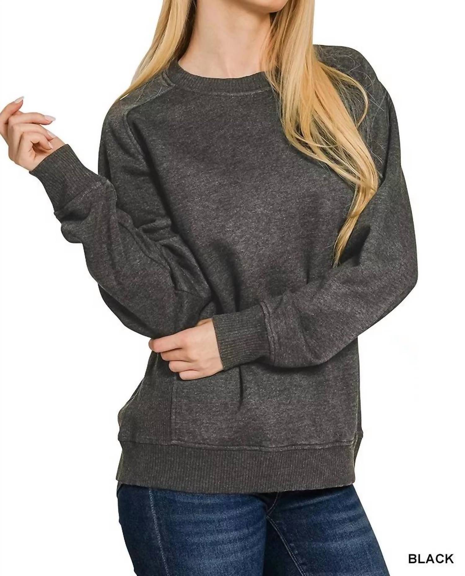 Zenana - Acid Washed Fleece Sweatshirt