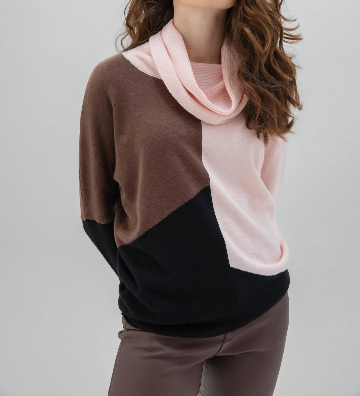Marble - Cowl Neck Color Block Sweater
