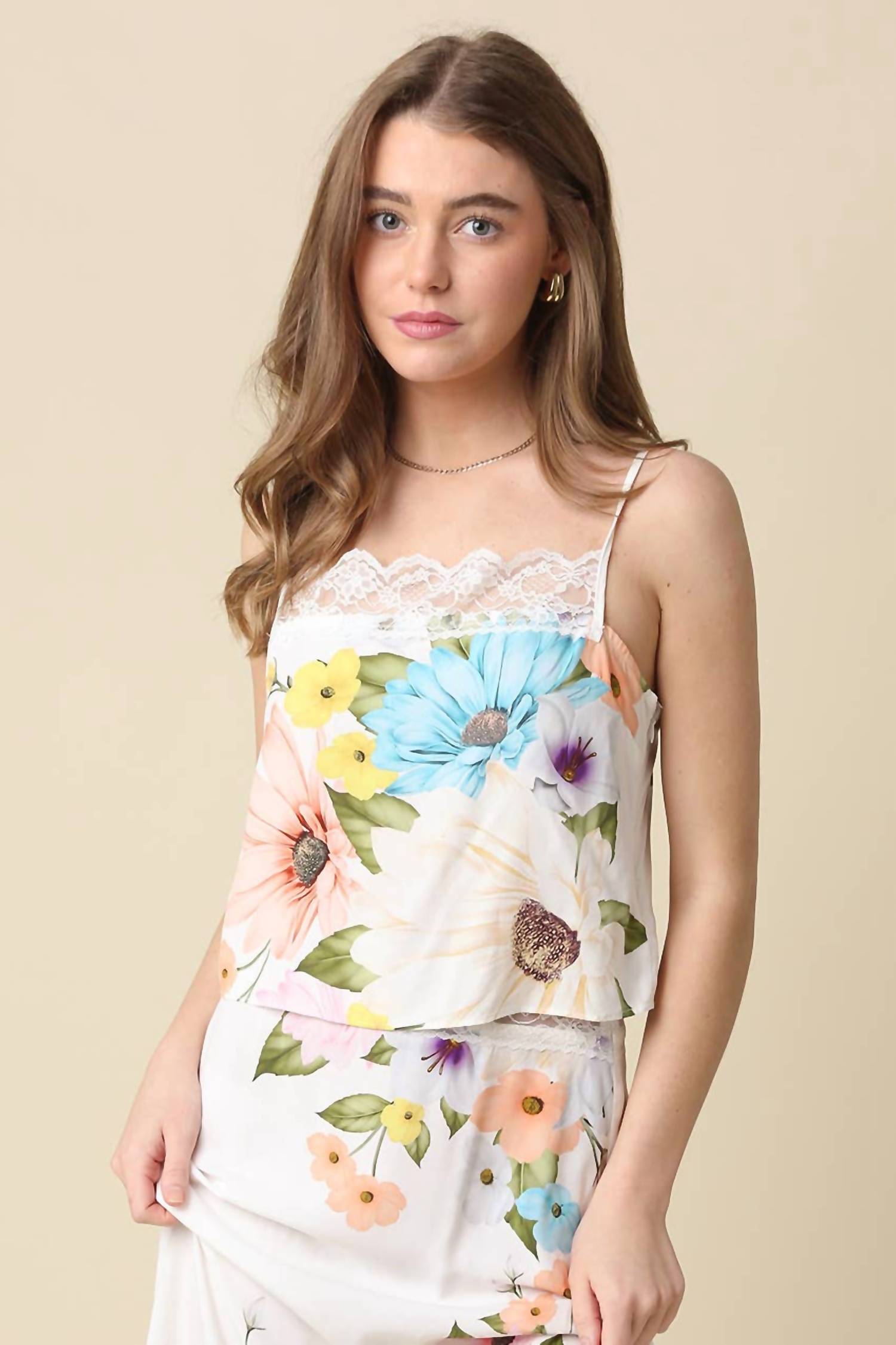 Olivaceous - Cindy Lace-Trim Cami Top