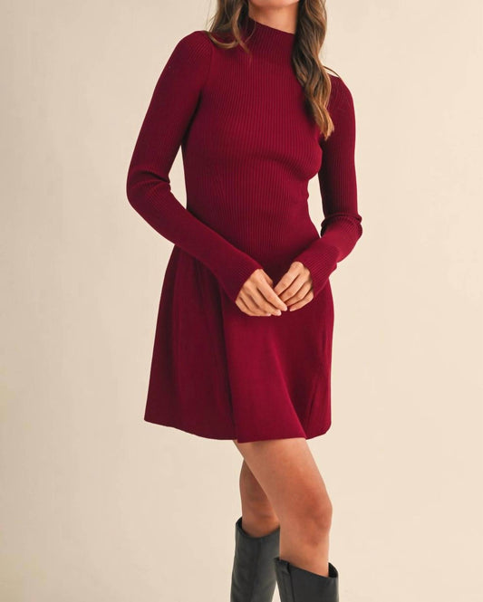 Klesis - Mock Neck Long Sleeve Fit And Flare Mini Dress
