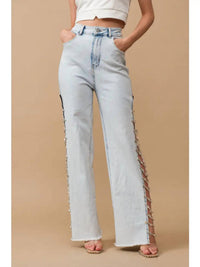 Blue B - Denim Stretch Jeans Cut Out Sides With Jewels