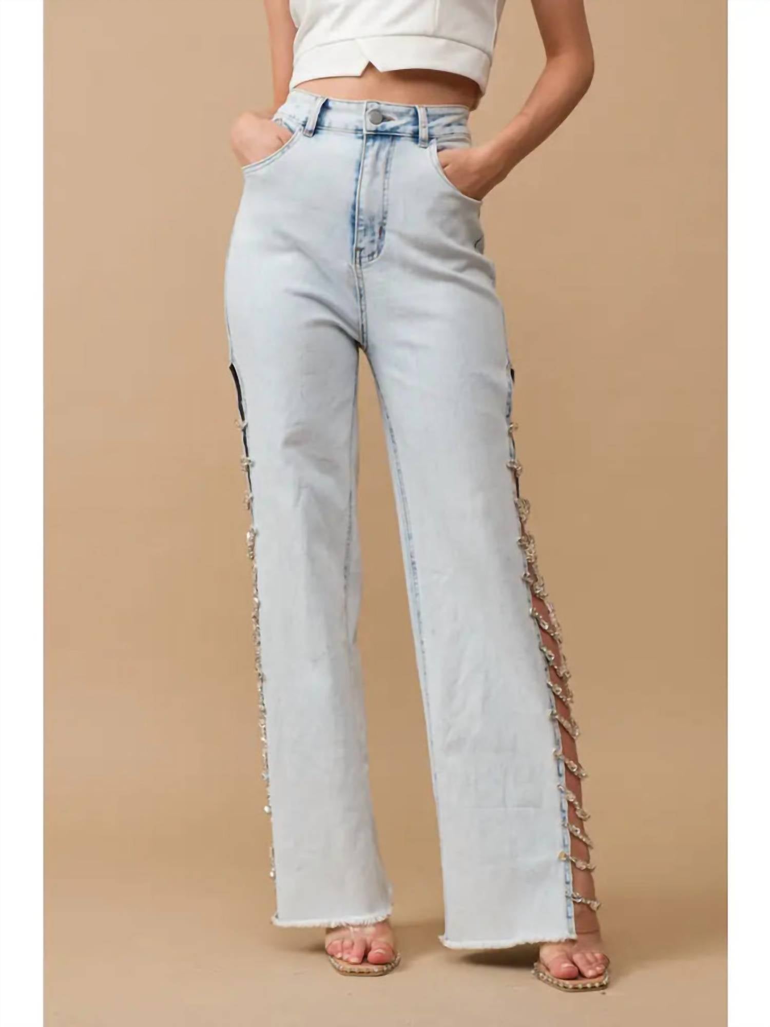 Blue B - Denim Stretch Jeans Cut Out Sides With Jewels