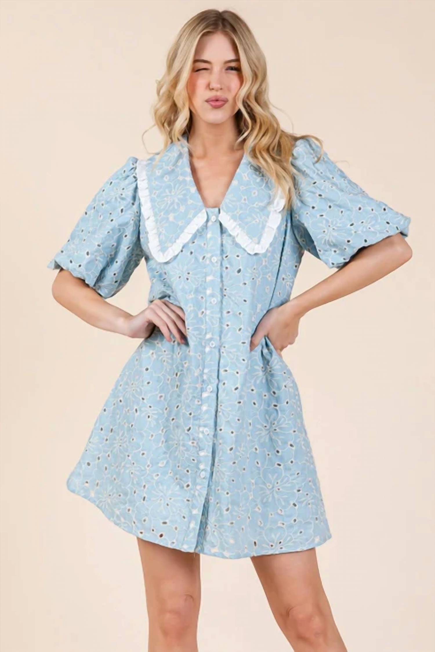 Geegee - Petal Pusher Eyelet Mini Dress