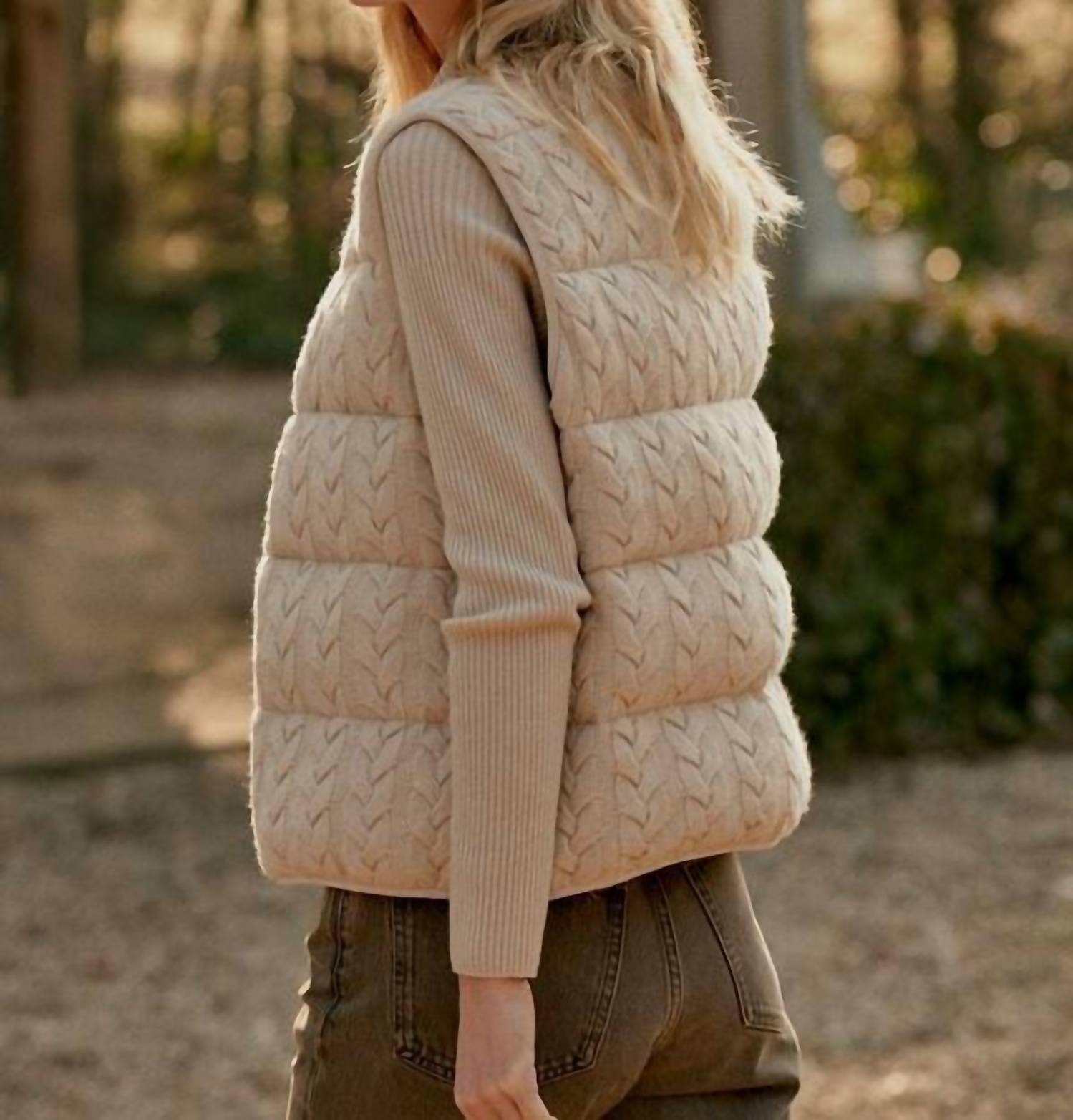 Repeat Cashmere - Reversible Sleeveless Cable Knit Down Vest