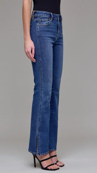 HIDDEN High Rise Clean Side Slit Bootcut Jeans in dark wash - women's jeans - detail view